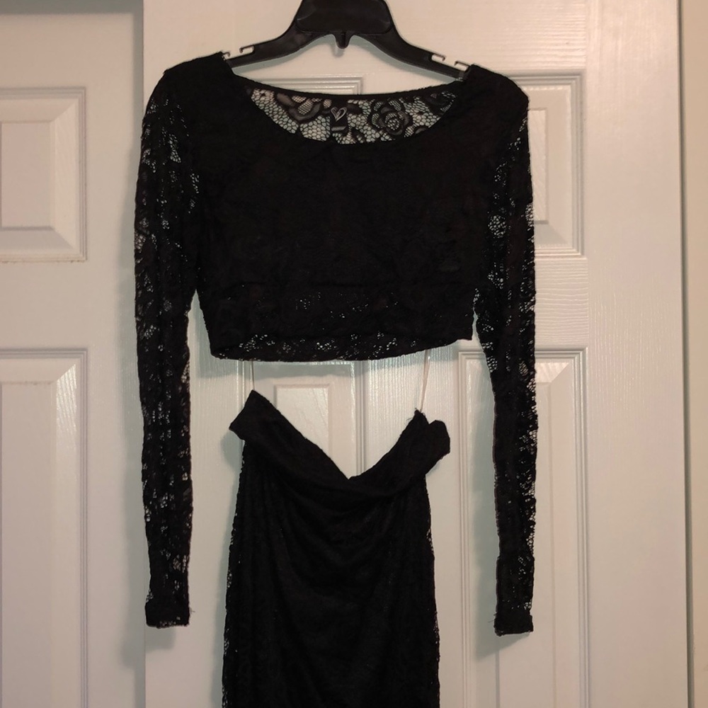 Two piece black lace dress